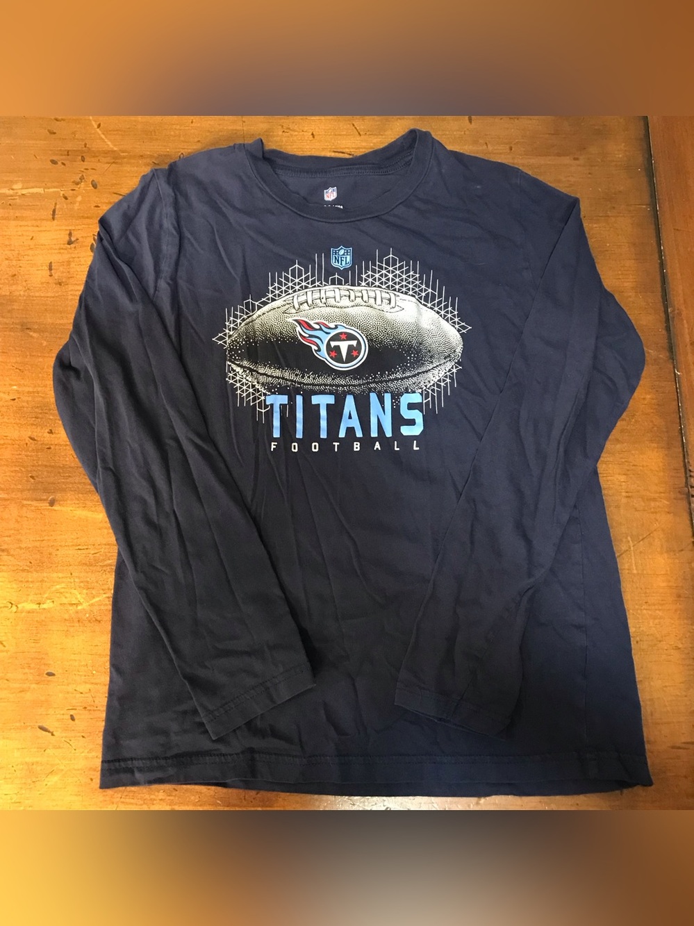 NFL Titans Navy Long Sleeve Football Tee with Team Logo Boy’s L